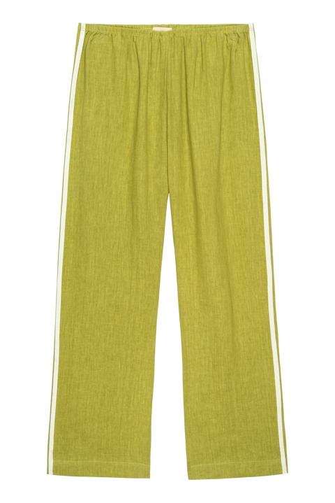 DONNI The Linen Crop Racer Stripe Pant | Pistachio Green