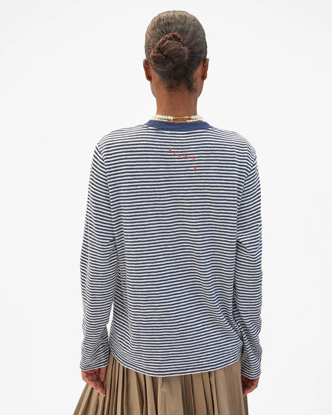 Clare V Long Sleeve Stripe Tee | Navy with Cream