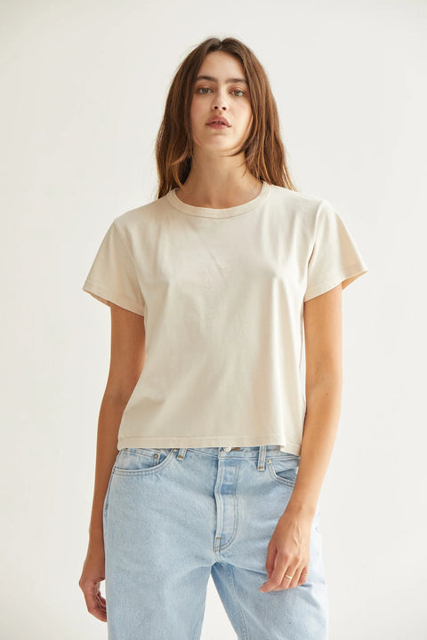 Asher Marielle Classic Tee in vintage black styled as a casual everyday outfit – premium garment-dyed boxy tee