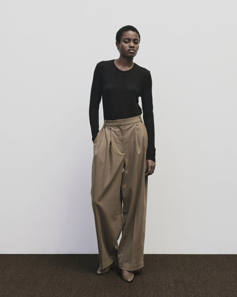 Wool blend sweater knit top for women, soft and light fabric. Tighter fit wit wide neckline, in black by Mijeong Park
