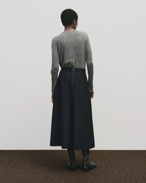 Wool blend sweater knit top for women, soft and light fabric. Tighter fit wit wide neckline, in grey by Mijeong Park

