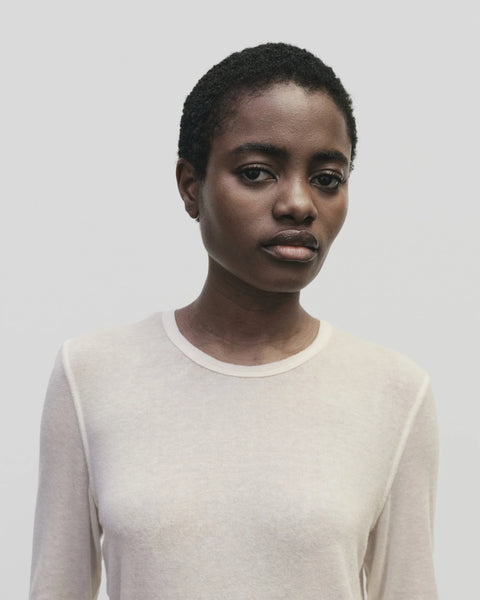 Wool blend sweater knit top for women, soft and light fabric. Tighter fit wit wide neckline, in  Ivory Cream white by Mijeong Park
