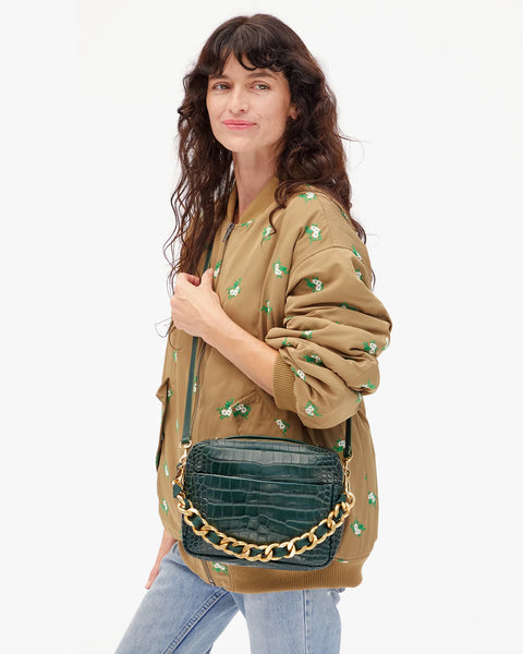 Clare V Mirabel Crossbody | Deep Pine Embossed Croco