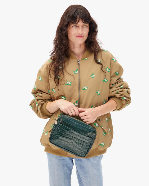 Clare V Mirabel Crossbody | Deep Pine Embossed Croco