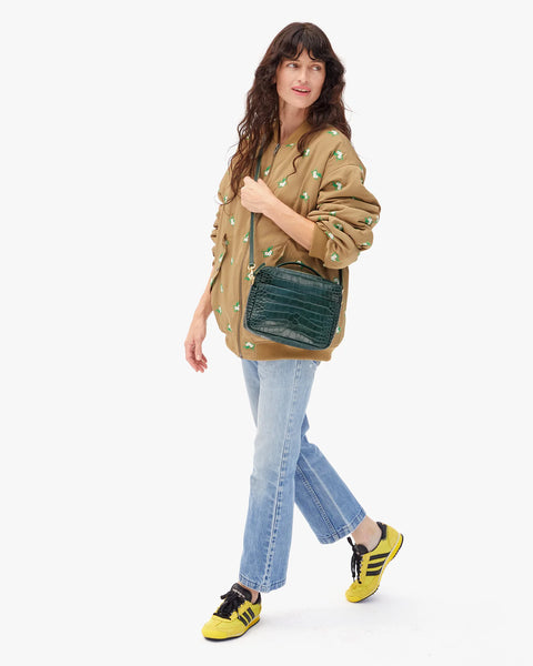 Clare V Mirabel Crossbody | Deep Pine Embossed Croco