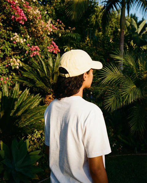 On Vacation Pastel Yellow Cap - Styled Summer Shot of Women's Cotton Baseball Cap