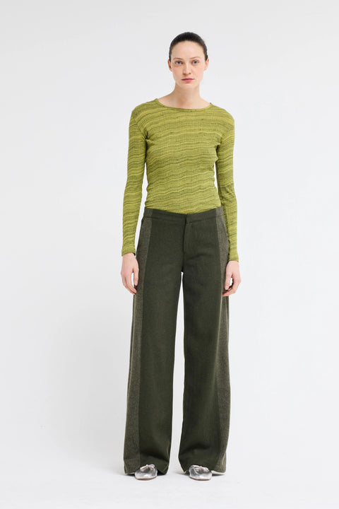 Relaxed wide leg pants/trousers, contrast colour panelling. Made of wool, womens, oversized look, made by Our Sister 