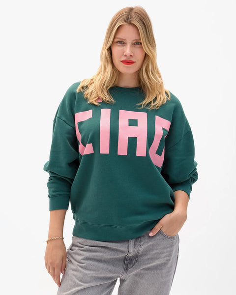 Clare V. Oversized Sweatshirt | Deep Pine with Petal Grand Block Ciao