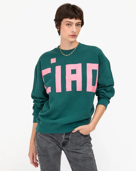 Clare V. Oversized Sweatshirt | Deep Pine with Petal Grand Block Ciao