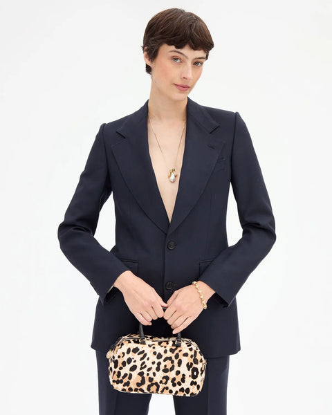 Clare V Petite Claudine Snow Leopard Hair-On - animal print leather texture detail and chambray lining