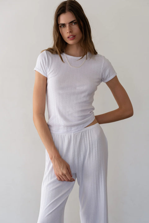 Powder pointelle baby tee full outfit styled lightweight summer lookp