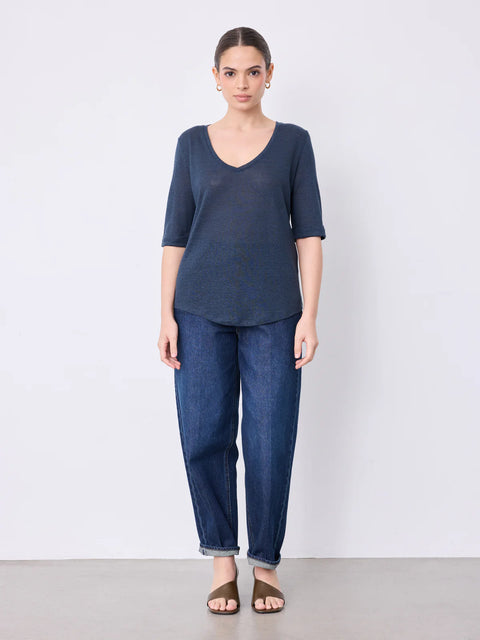 Notshy Romana V Neck Tee | Navy Marine