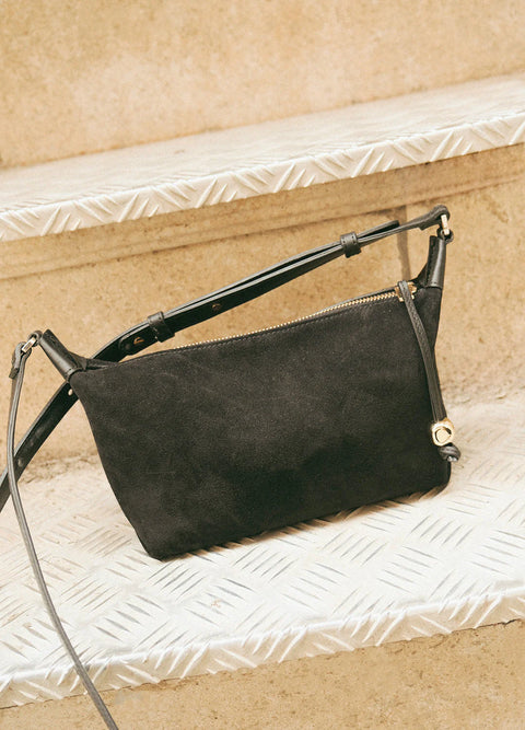 Flattered Ru Crossbody Bag | Black Suede