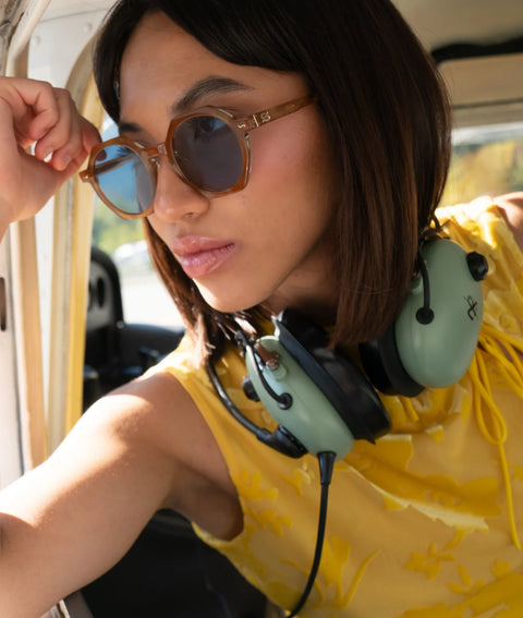 Sardine Sardine Millie Sunglasses in Bleu La La: featuring oversized, relaxed, striped