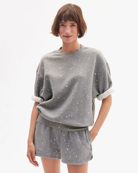 Clare V. Clare V Short Sleeve Oversized Sweatshirt in Grey Melange Splatter: oversized, cotton