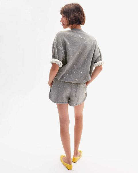 Clare V. Clare V Short Sleeve Oversized Sweatshirt in Grey Melange Splatter: oversized, cotton