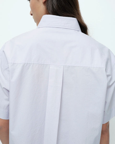 Purple short sleeve cotton shirt back view classic fit
