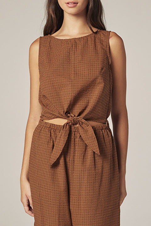 Amente Front Knot Tie Top | Brown with Orange