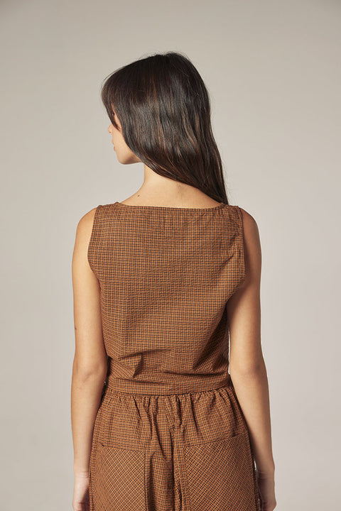Amente Front Knot Tie Top | Brown with Orange