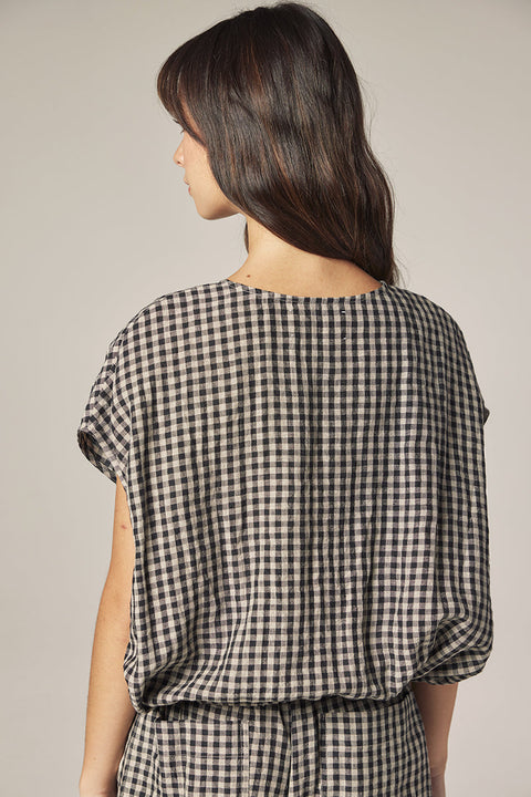 Amente Drop Sleeve Button Down Top | Black with Natural