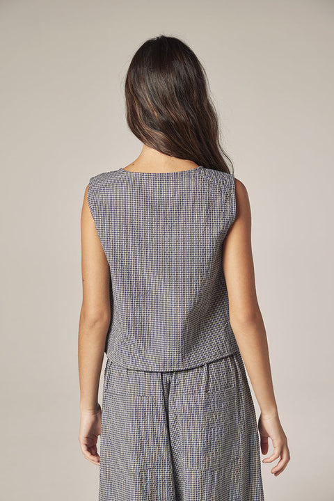 Amente Plaid Button Down Top | Navy with White