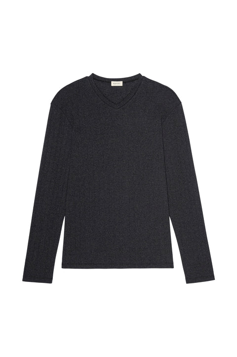 DONNI The Pointelle V-Neck Long Sleeve | Charcoal Grey