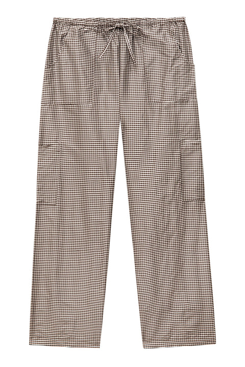 DONNI DONNI The Taffeta Gingham Cargo Pant in Espresso Gingham: cropped, everyday, silk, taffeta