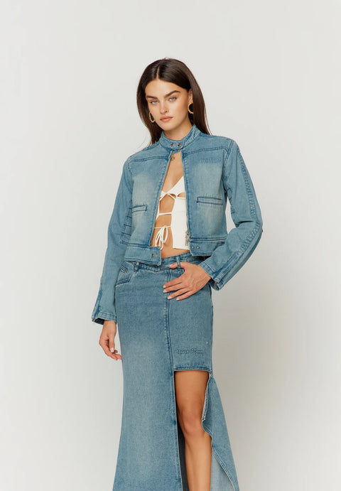 House of Sunny The Cascade Denim Skirt | Sky Blue