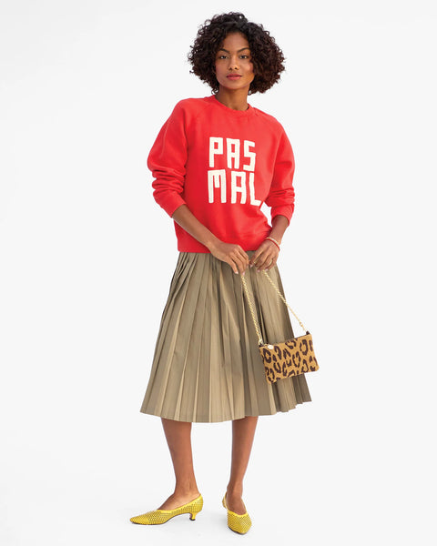 Signature red sweatshirt with Pas Mal text on front. Made from 100% cotton. 
