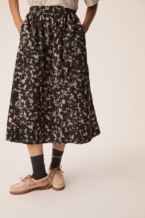 Des Petits Hauts Ylane Camo Midi Skirt - Full-Length Shot of Women's Camouflage Statement Skirt