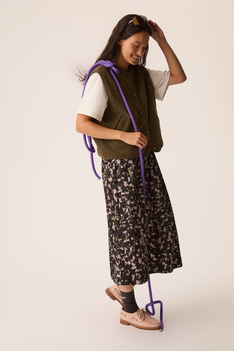 Des Petits Hauts Ylane Camo Skirt - Front View Showing Camouflage Print and Skirt Silhouette