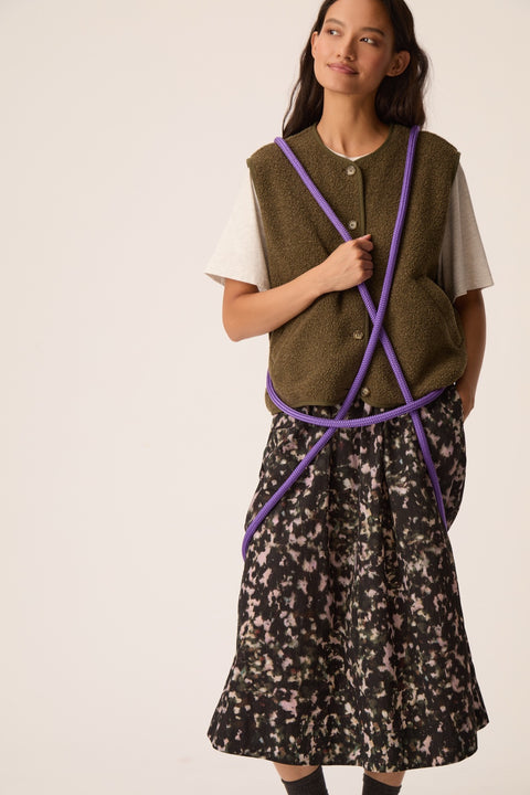 Des Petits Hauts Ylane Skirt Camo - Side View Highlighting Midi Length and Camo Print
