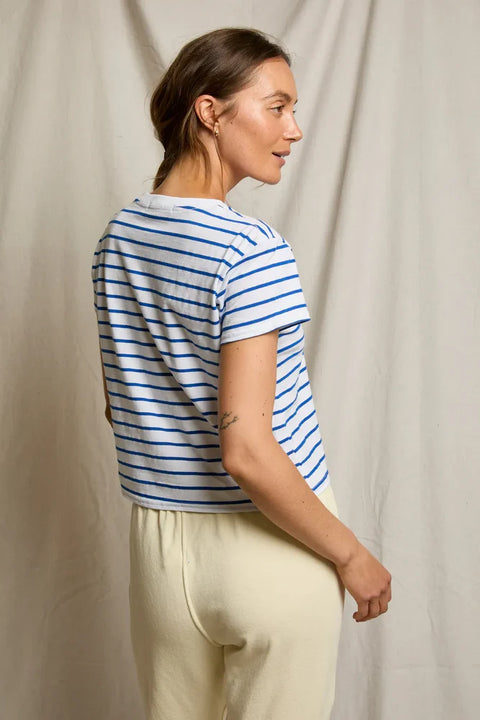 Perfect White Tee Perfect White Tee Everett Boxy Crewneck Tee in Cobalt Stripe: features cotton, relaxed, striped