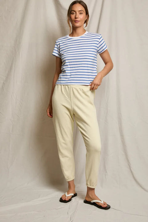 Perfect White Tee Perfect White Tee Everett Boxy Crewneck Tee in Cobalt Stripe: features cotton, relaxed, striped