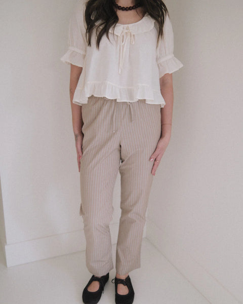 stripe cotton pinstripe drawstring loose fitting pant 