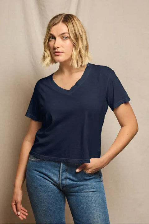 Perfect White Tee Hendrix Boxy V Neck Tee | Navy