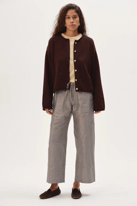 DONNI DONNI The Cotton Knit Roll Cardigan in Espresso: relaxed, organic, breathable, soft