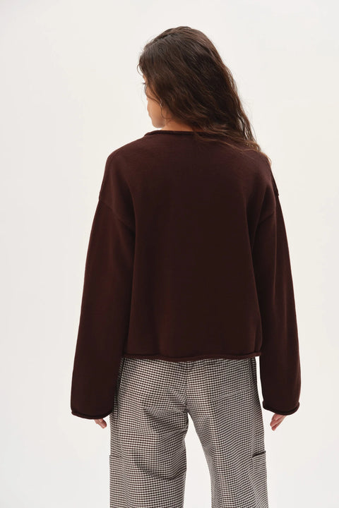 DONNI DONNI The Cotton Knit Roll Cardigan in Espresso: relaxed, organic, breathable, soft