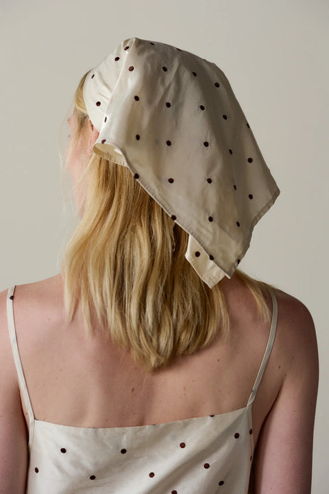 DONNI The Silk Taffeta Headscarf | Creme Walnut Polka Dots
