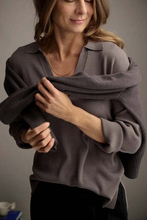 KOOKAI Off Shoulder Merino Wool Navy Sweater Bonnie Top NWT $90